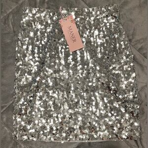 MANER Women's Sequin Skirt Sparkle Stretchy Mini Skirts, Size S, NTW